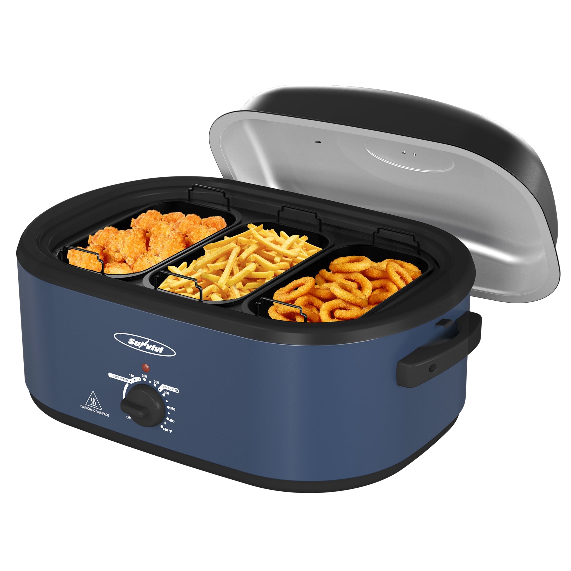 Sunvivi Turkey Roaster with 3 Separate Buffet Server Trays (18-20QT) - Blue / 18 QT