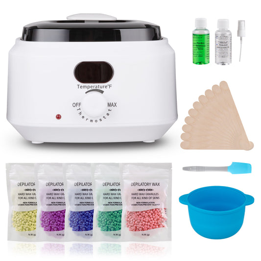 Sunvivi Waxing Kit Digital Wax Warmer for Hair Removal with 5 Packs Hard Wax Beads Wax Melt Warmer Kit - White