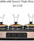 Triple Slow Cooker Ceramic Replacement Insert for Sunvivi,1.5-Quart Black Dishwasher Safe